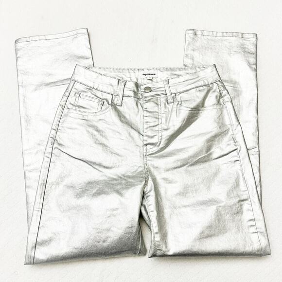 Superdown Metallic Silver Button Fly Straight Leg Denim Jean Pants Size 27 - Picture 4 of 8